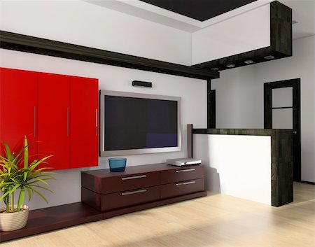 elegant tv room - Modern drawing room a room exclusive design 3d image Stock Photo - Budget Royalty-Free & Subscription, Code: 400-04108630