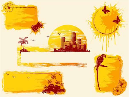 picture hawaii skyline - Set of retro tropical banners. Graphics are grouped and in several layers for easy editing. The file can be scaled to any size. Stock Photo - Budget Royalty-Free & Subscription, Code: 400-04109152