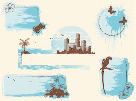 picture hawaii skyline - Set of retro tropical banners. Graphics are grouped and in several layers for easy editing. The file can be scaled to any size. Stock Photo - Budget Royalty-Free & Subscription, Code: 400-04109153