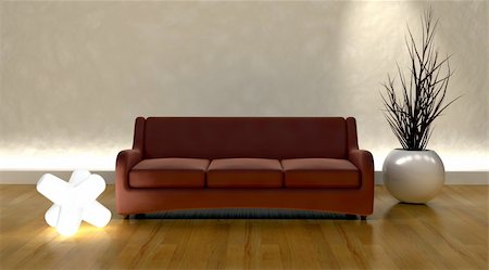 simsearch:400-06075399,k - 3d render of contemporary sofa in modern setting Stock Photo - Budget Royalty-Free & Subscription, Code: 400-04109823