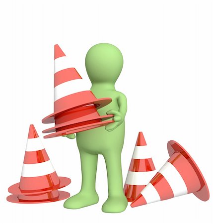 simsearch:400-07933124,k - 3d puppet with emergency cones. Objects over white Stock Photo - Budget Royalty-Free & Subscription, Code: 400-04100624