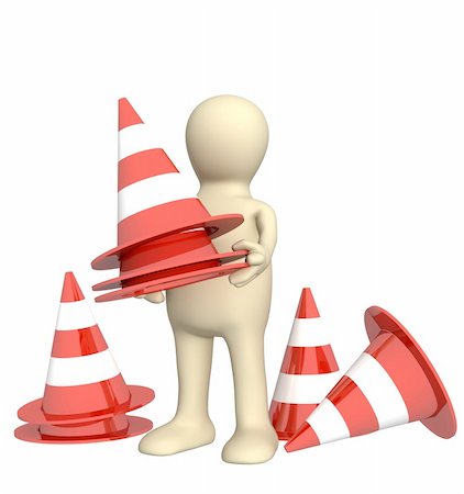 simsearch:400-07933124,k - 3d puppet with emergency cones. Objects over white Stock Photo - Budget Royalty-Free & Subscription, Code: 400-04100625