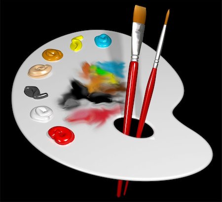 simsearch:400-06138541,k - Illustration of an artist palette and brushes isolated on black Stock Photo - Budget Royalty-Free & Subscription, Code: 400-04100631