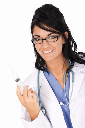 simsearch:400-07919695,k - Beautiful Caucasian woman doctor holding a syringe Fotografie stock - Microstock e Abbonamento, Codice: 400-04100861