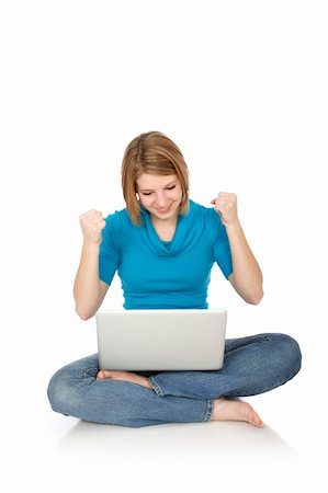 shocked teen computer - Caucasian teenager woking on laptop computer Stock Photo - Budget Royalty-Free & Subscription, Code: 400-04100887