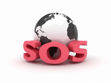 simsearch:400-04384469,k - A 3d globe with an SOS sign Photographie de stock - Aubaine LD & Abonnement, Code: 400-04101068