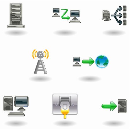 symbols in computers wifi - A glossy computer network and internet icon set Stock Photo - Budget Royalty-Free & Subscription, Code: 400-04101286