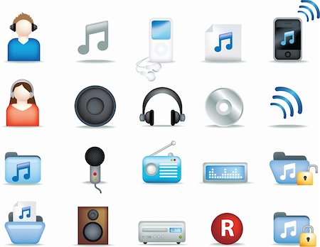 A set of modern icon illustrations for the music and entertainment industry Stock Photo - Budget Royalty-Free & Subscription, Code: 400-04101874