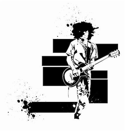 pop art painting - vector guitar black player on a white background Stock Photo - Budget Royalty-Free & Subscription, Code: 400-04102859