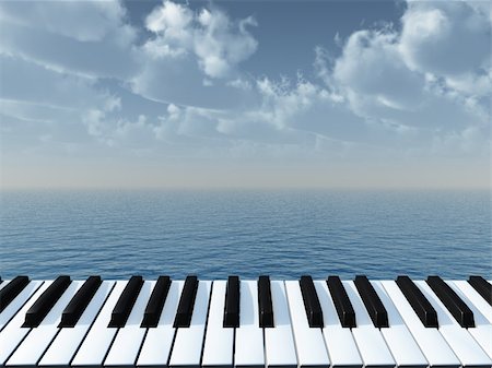 synthesizer - piano keyboard and water landscape - 3d illustration Stock Photo - Budget Royalty-Free & Subscription, Code: 400-04102959