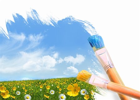 Painting a field full of wild flowers on a summer day Stock Photo - Budget Royalty-Free & Subscription, Code: 400-04102989