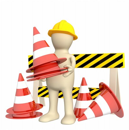 simsearch:400-07933124,k - 3d puppet with emergency cones. Objects over white Stock Photo - Budget Royalty-Free & Subscription, Code: 400-04103309