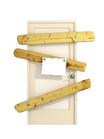 disturb sign - 3d door closed by wooden boards Photographie de stock - Aubaine LD & Abonnement, Code: 400-04103323