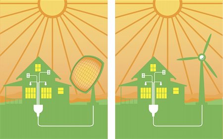 A pair of alternative energy illustrations showing solar and wind energy. Foto de stock - Super Valor sin royalties y Suscripción, Código: 400-04114129