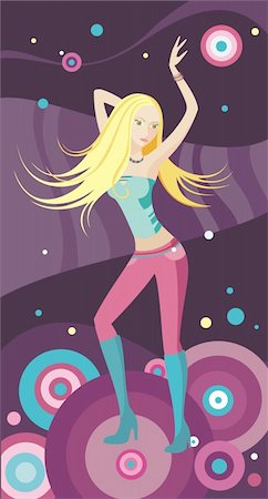 funky cartoon girls - vector illustration with a young beautiful dancing girl Stock Photo - Budget Royalty-Free & Subscription, Code: 400-04114234