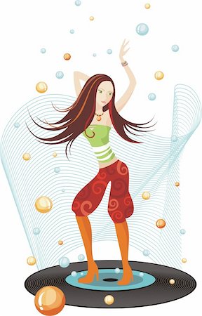 elements of dance action cartoon - vector illustration with a young beautiful dancing girl Stock Photo - Budget Royalty-Free & Subscription, Code: 400-04114235