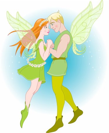 picture of a boy and girl holding hands in date - Fairy couple take a romantic fly in the sky Foto de stock - Super Valor sin royalties y Suscripción, Código: 400-04114456