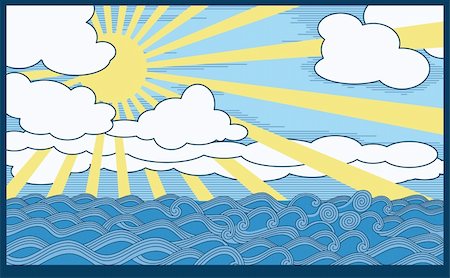 sunset ray - scene with sea, clouds  and  sun. A Vector .eps 8 illustration Photographie de stock - Aubaine LD & Abonnement, Code: 400-04114974