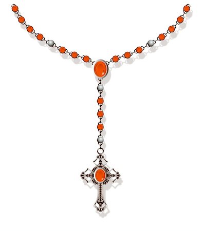 A vector illustration of a rosary necklace in red. (All pieces can be seperated and manipulated) Foto de stock - Super Valor sin royalties y Suscripción, Código: 400-04115056