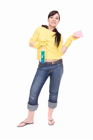 picture of a lady sweeping the floor - brunette woman doing house work . isolated on white background Stock Photo - Budget Royalty-Free & Subscription, Code: 400-04115075