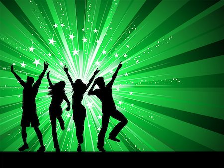 Silhouettes of people dancing on starburst background Stock Photo - Budget Royalty-Free & Subscription, Code: 400-04116733