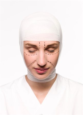 facelift bandage - Woman prepared for a plastic surgery Stock Photo - Budget Royalty-Free & Subscription, Code: 400-04117243