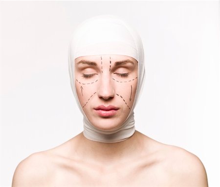 facelift bandage - Woman prepared for a plastic surgery Stock Photo - Budget Royalty-Free & Subscription, Code: 400-04117255