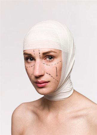 facelift bandage - Woman prepared for a plastic surgery Stock Photo - Budget Royalty-Free & Subscription, Code: 400-04117256