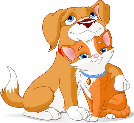 dazdraperma (artist) - Great illustration of a Cute Dog hugging a Cat Foto de stock - Super Valor sin royalties y Suscripción, Código: 400-04117344