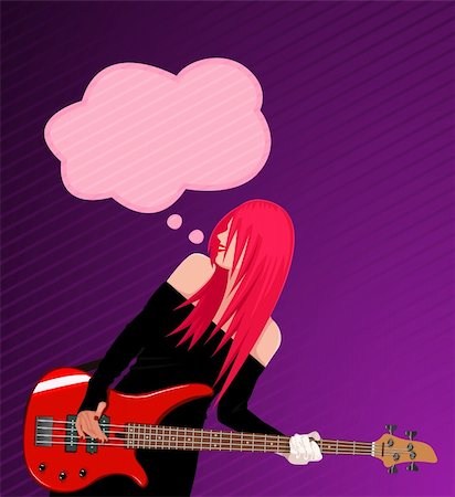 electric bass white background - Vector illustration of smiling rock girl with speech bubble Stock Photo - Budget Royalty-Free & Subscription, Code: 400-04117373