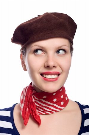 simsearch:400-04330316,k - beautiful girl with red bandana, beret and striped shirt in a classic 60s french look Foto de stock - Super Valor sin royalties y Suscripción, Código: 400-04117978