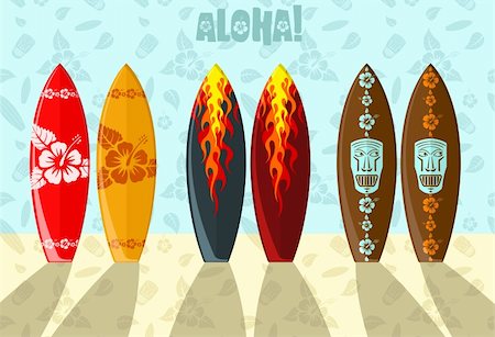 simsearch:400-04347146,k - Vector illustration of aloha surf boards on the beach Fotografie stock - Microstock e Abbonamento, Codice: 400-04118162