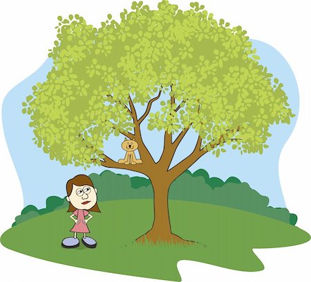 Illustration of a girl glaring at her cat stuck in a tree. Foto de stock - Super Valor sin royalties y Suscripción, Código: 400-04118631