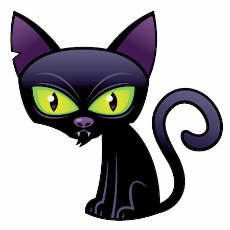 scary black cat - Vector cartoon illustration of a Halloween Black Cat with green eyes. Stock Photo - Budget Royalty-Free & Subscription, Code: 400-04118657