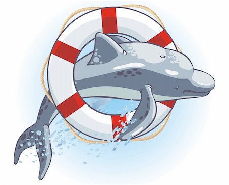 Vector emblem with a dolphin and a life buoy. Stock Photo - Budget Royalty-Free & Subscription, Code: 400-04118691