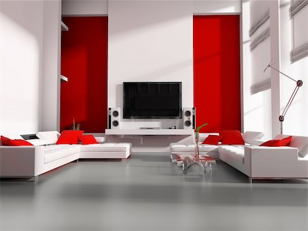 elegant tv room - Modern interior white drawing tv room Foto de stock - Super Valor sin royalties y Suscripción, Código: 400-04118815