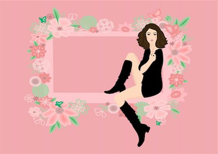 Beautiful woman in boots framed by abstract floral ornament Stock Photo - Budget Royalty-Free & Subscription, Code: 400-04118812
