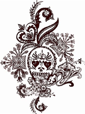 Skull paisley rock tattoo emblem illustration Stock Photo - Budget Royalty-Free & Subscription, Code: 400-04118837