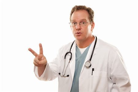 simsearch:400-05192324,k - Male Doctor with Two Fingers Up Isolated on a White Background. Stock Photo - Budget Royalty-Free & Subscription, Code: 400-04119096