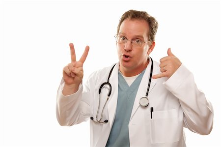 simsearch:400-05192324,k - Male Doctor Expressing Take Two and Call Me Isolated on a White Background. Stock Photo - Budget Royalty-Free & Subscription, Code: 400-04119098