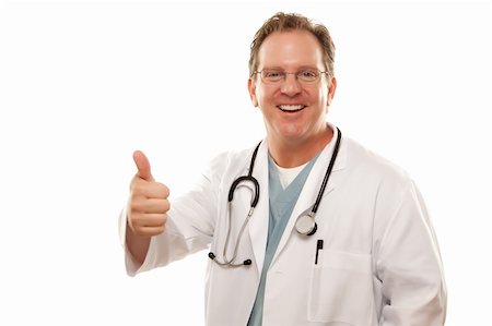 Male Doctor Giving the Thumbs Up Sign with His Hand Isolated on a White Background. Stock Photo - Budget Royalty-Free & Subscription, Code: 400-04119093