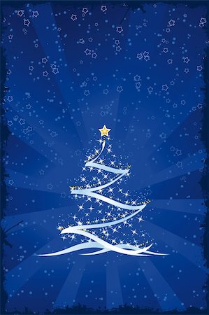 Grunge Christmas tree with star and decoration in dark blue Stock Photo - Budget Royalty-Free & Subscription, Code: 400-04119108