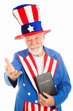 simsearch:400-04264521,k - American icon Uncle Sam holding a bible and making a welcoming gesture.  Isolated on white Stock Photo - Budget Royalty-Free & Subscription, Code: 400-04119581