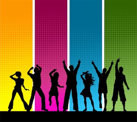 simsearch:400-04969579,k - Silhouettes of group of people dancing Stock Photo - Budget Royalty-Free & Subscription, Code: 400-04119917