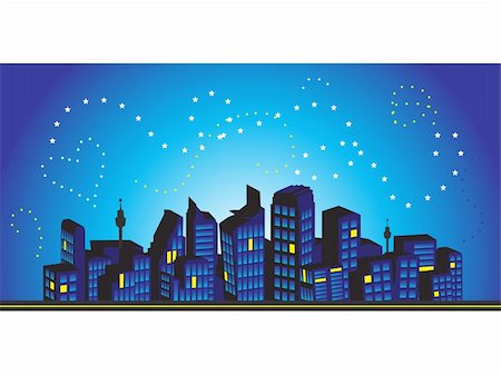 rooftop cityscape night - Cityscape frame, silhouettes of houses Stock Photo - Budget Royalty-Free & Subscription, Code: 400-04110330