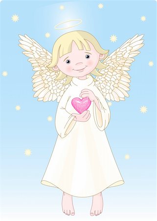 simsearch:400-04736001,k - Cute Angel with a heart in hands. All levels are separate. Foto de stock - Super Valor sin royalties y Suscripción, Código: 400-04110461