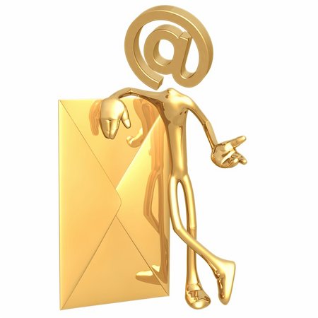 simsearch:400-05910768,k - A Gold Guy Email Concept And Presentation Figure In 3D Foto de stock - Royalty-Free Super Valor e Assinatura, Número: 400-04110640