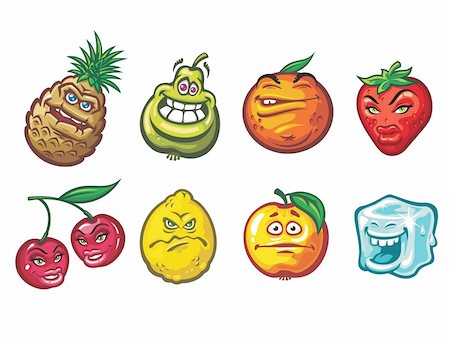 funny cocktail images - A cartoon funny fruits  in a variety of moods: a cherry, a pineapple, a lemon, an apple, an orange, a strawberry Stock Photo - Budget Royalty-Free & Subscription, Code: 400-04111159