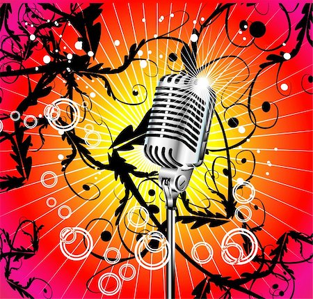 Chromed microphone for singer with abstract background Stock Photo - Budget Royalty-Free & Subscription, Code: 400-04111254