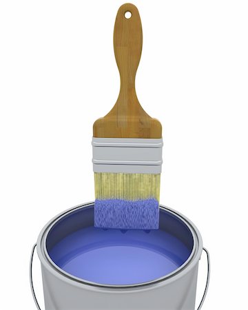paint brush dripping paint into a can - 3d render of a paint brush and can isolated on white Stock Photo - Budget Royalty-Free & Subscription, Code: 400-04111825